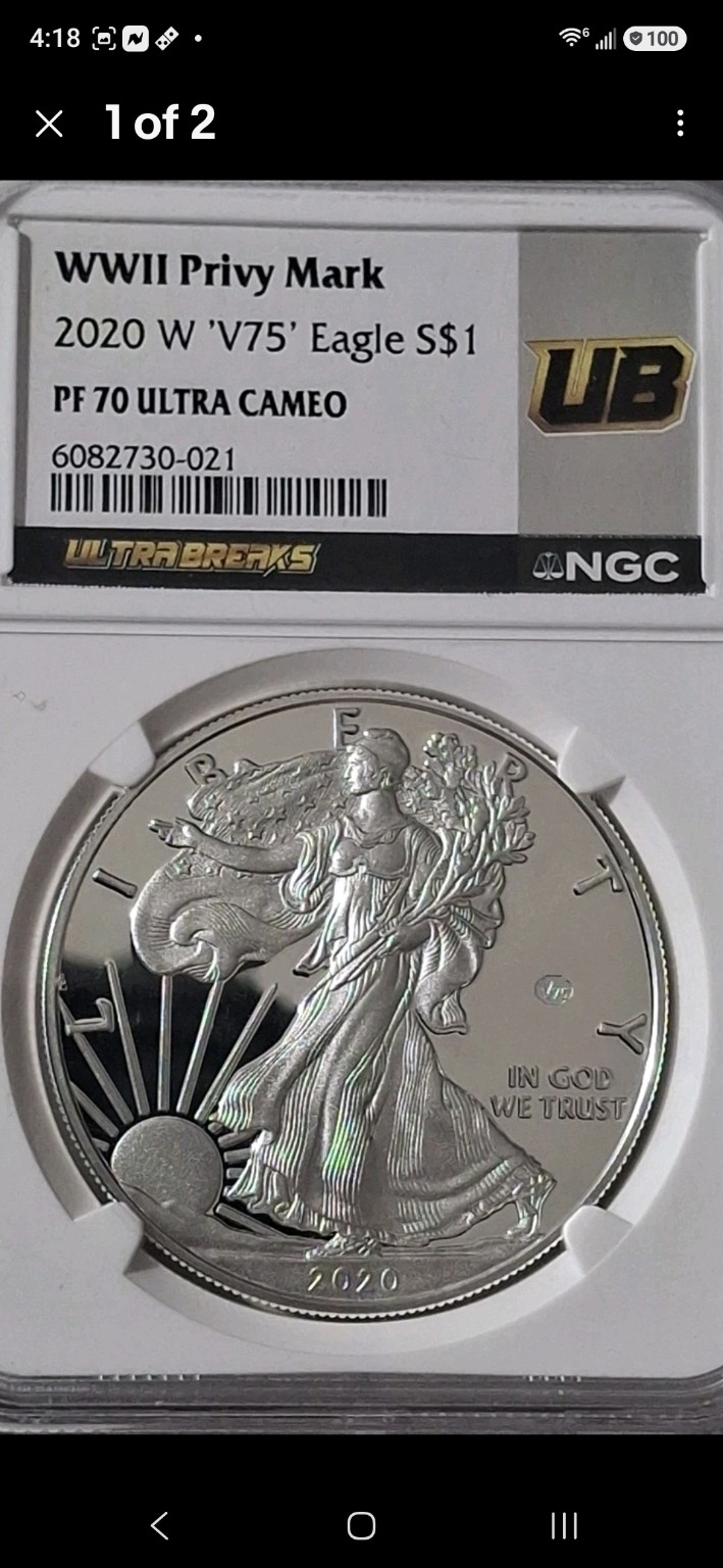 2020-W V75 American Silver Eagle in NGC PF70 Ultra Cameo holder